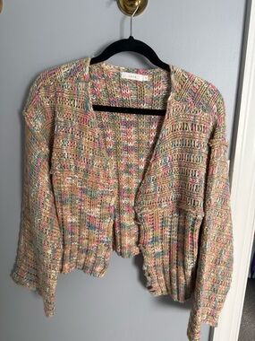 Lush Multicolor Pastel Crochet Cardigan in Tan, Pink, Blue